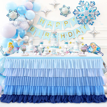 Pastel Rainbow Table Skirt Ruffle Party Tablecloth for Rectangle Table 6ft Birthday Party Baby Shower
