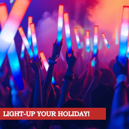 JOYIN 12 Pcs July 4th Foam Glow Sticks, 16" Red White Blue Patriotic LED Sticks with 3 Lightup Modes, Glow in the Dark Party Favor Supply for Independence Day Parade Carnival Festive Celebration
