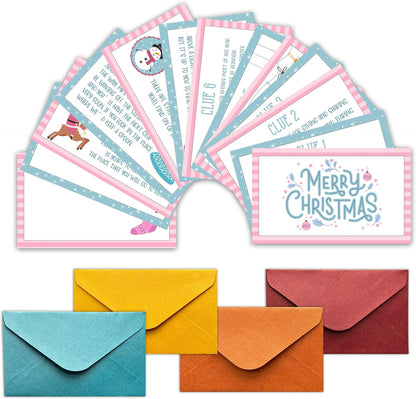 Christmas Treasure Hunt Clue Game, Winter Xmas Scavenger Games for Adults, Merry Christmas Party Activities, Santa Holiday Xmas Party Supplies (12 Cards with 12 Colorful Envelopes) -03