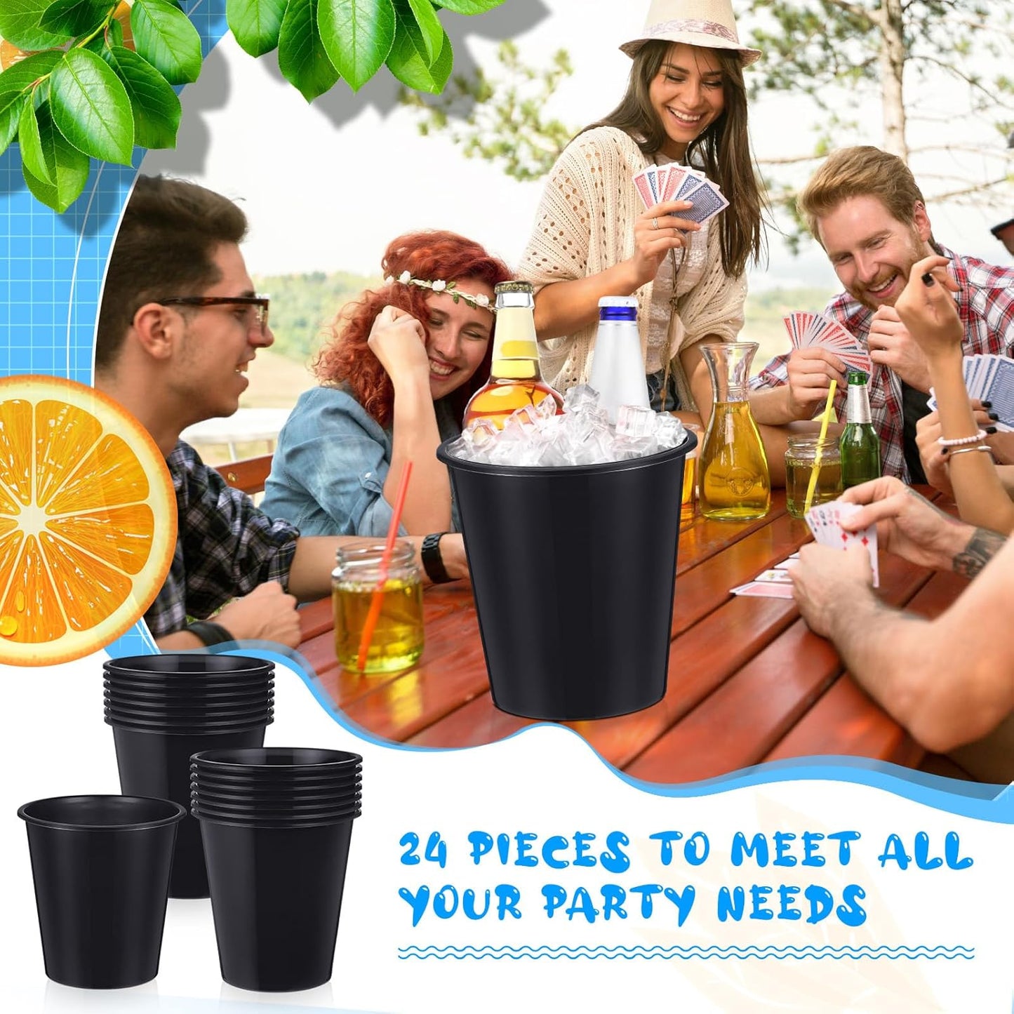Layhit 24 Pcs Plastic Ice Buckets for Parties 3 Liters Wine Bucket Portable Ice Holder Disposable Wine Cooler for Party Wedding Party Beverages Champagne Soda and Beer (Gold)