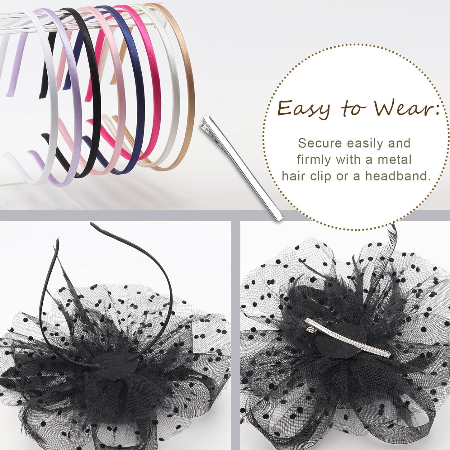 DRESHOW Fascinators Hat Flower Mesh Ribbons Feathers on a Headband and a Clip Tea Party Headwear for Girls and Women - Colors A