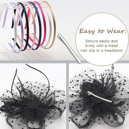 DRESHOW Fascinators Hat Flower Mesh Ribbons Feathers on a Headband and a Clip Tea Party Headwear for Girls and Women - Colors A