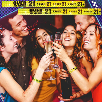 Ferraycle Over 21 Wristbands Holographic Events Wristbands Plastic Party Bracelets Waterproof Bracelets Arm Bands for Events Concerts