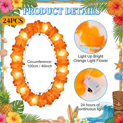 Sherr 24 Pcs LED Leis Light Up Purple and Gold Hawaiian Flower Necklaces, Graduation 2026 Party Supplies, Class of 2026 Leis for Beach Wedding Luau Glow Party Favors