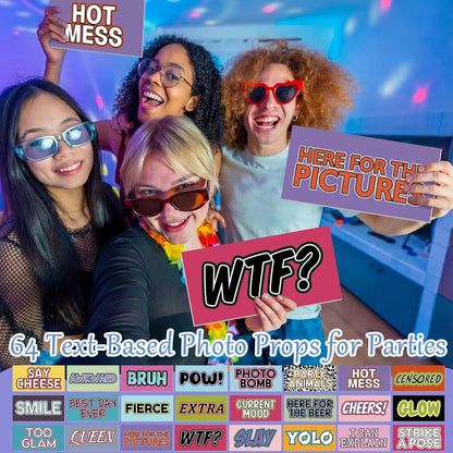 AceOrbit 64 Designs Funny Photo Booth Prop for All Occasion Double Sided 11x5.5'' Photobooth Props Sign Decor DIY Waterproof Selfie Sign for Wedding Graduate Birthday Party Supplies(Classic Style)