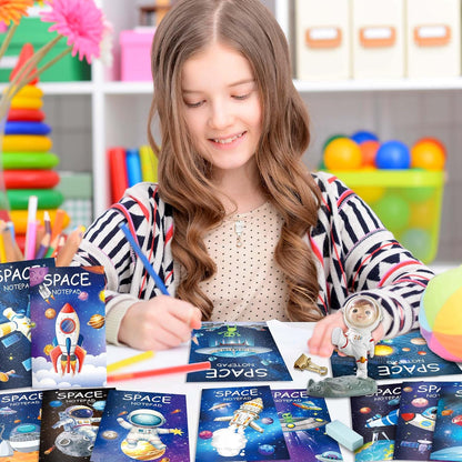 24 Pack Outer Space Mini Notebook - Space Party Favor Galaxy Goodie Bags with 12 Designs & Lined Pages, 3.15x4.92 Inches Small Pocket Notepads for Planet Theme Birthday Party Supplies, Science Class