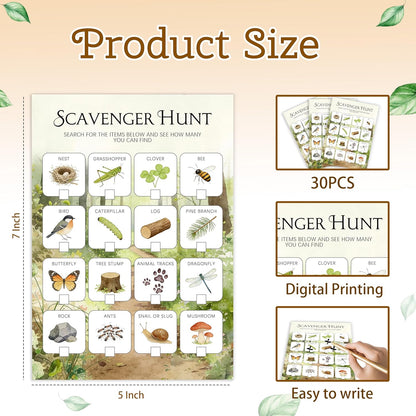 30Pcs Nature Scavenger Hunt Cards, Scavenger Hunt Cards Road Trip and Travel Activities, Spring Summer Holiday Party Supplies, Camping Games Outdoor Indoor Seek Activity-A03
