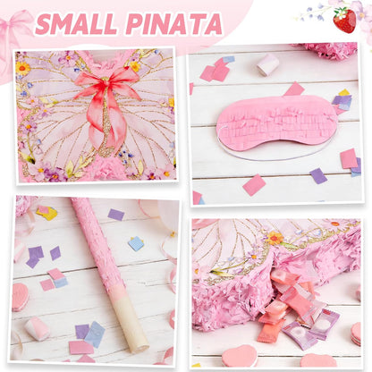 Pink Cowgirl Boot Piñata Set with Bat and Blindfold, 15.7 x 11 in Western Cowgirl Birthday Party Decorations, Girls Theme Party Piñata for Candy & Treats