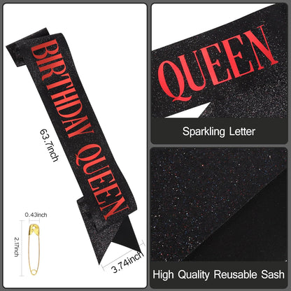 COCIDE Birthday Queen Sash & Rhinestone Tiara Set Gold Happy Birthday Crowns for Women Party Decoration Kit Rhinestone Headband for Women Glitter Crystal Hair Accessories for Cake Topper