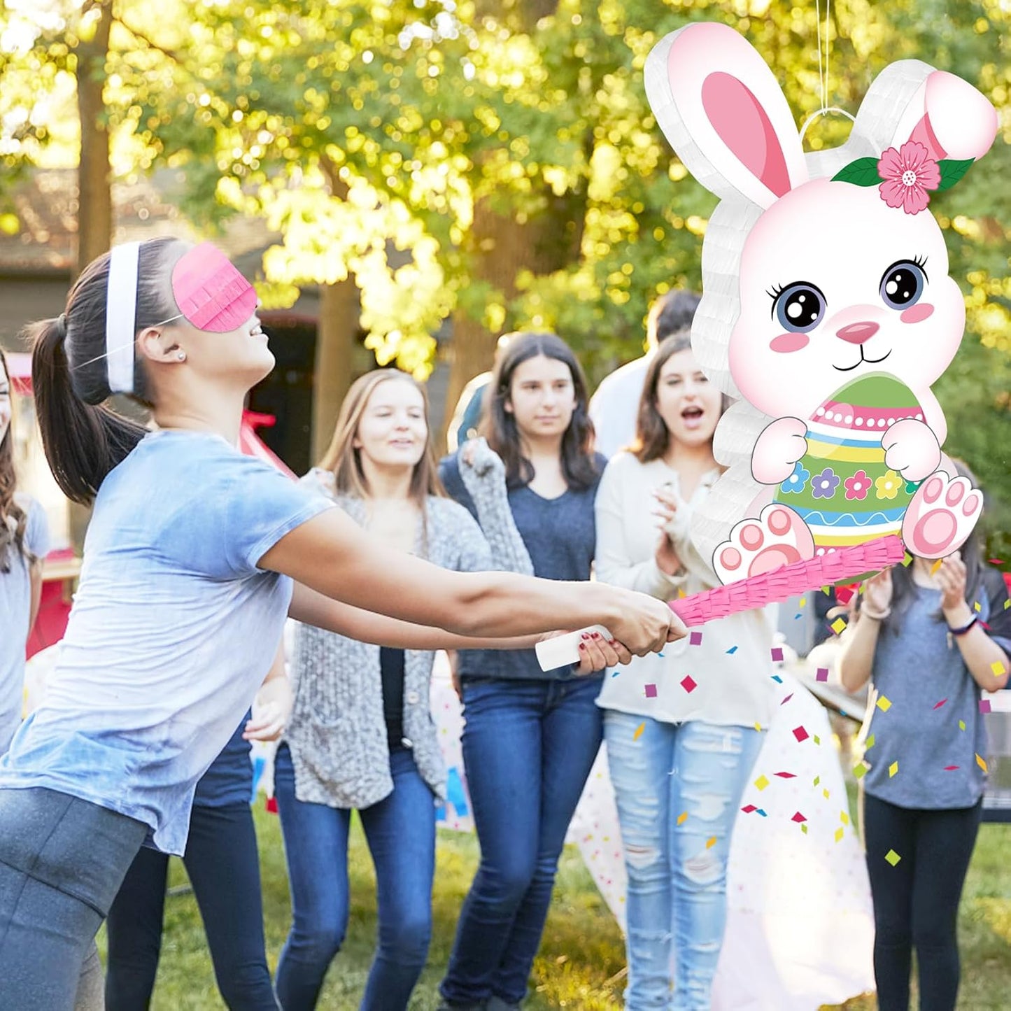 Easter Bunny Pinata Funny Bunny Egg Pinata with Blindfold & Stick for Birthday Decorations Easter Party Supplies Spring Decorations