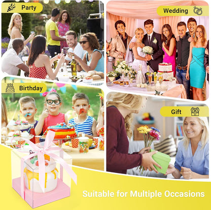 EUSOAR Individual Cupcake Holder, 50pcs 3.5 Inch Plastic Black Cupcake Containers with Lids, Single Transparent Display Clear Cupcake Carrier with Ribbon and Inserts for Wedding Party Favor
