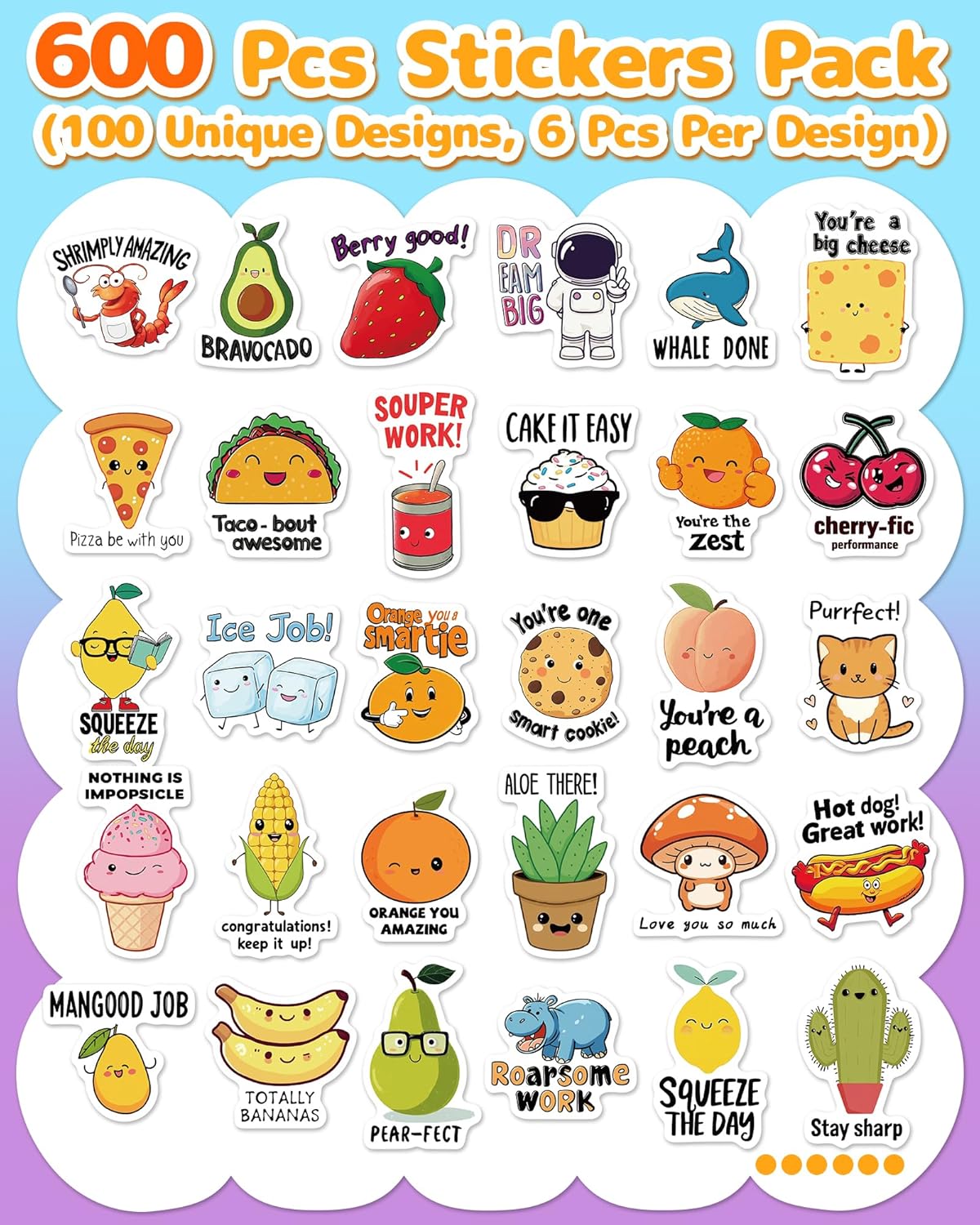 100 Pcs Cute Stickers for Kids, Waterproof Water Bottle Stickers, Vinyl Sticker Pack, Party Favors, Goodie Bag Stuffers, Treasure Box & Classroom Prizes for Elementary Students - No-Repeat