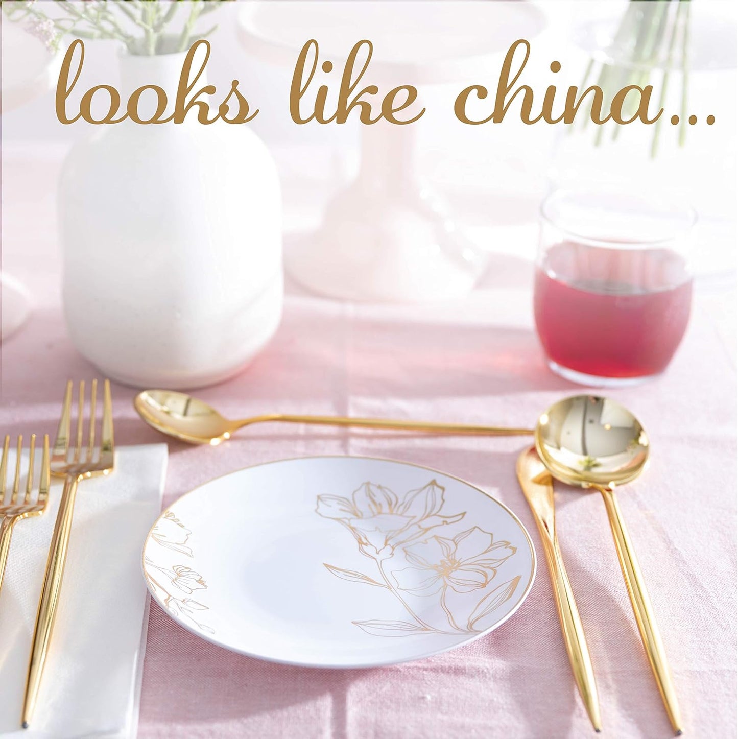 PLASTICPRO [16 OZ 20 Count] White Plastic Floral Design Party Soup bowls With Gold Rim Premium heavyweight Elegant Disposable Tableware Dishes