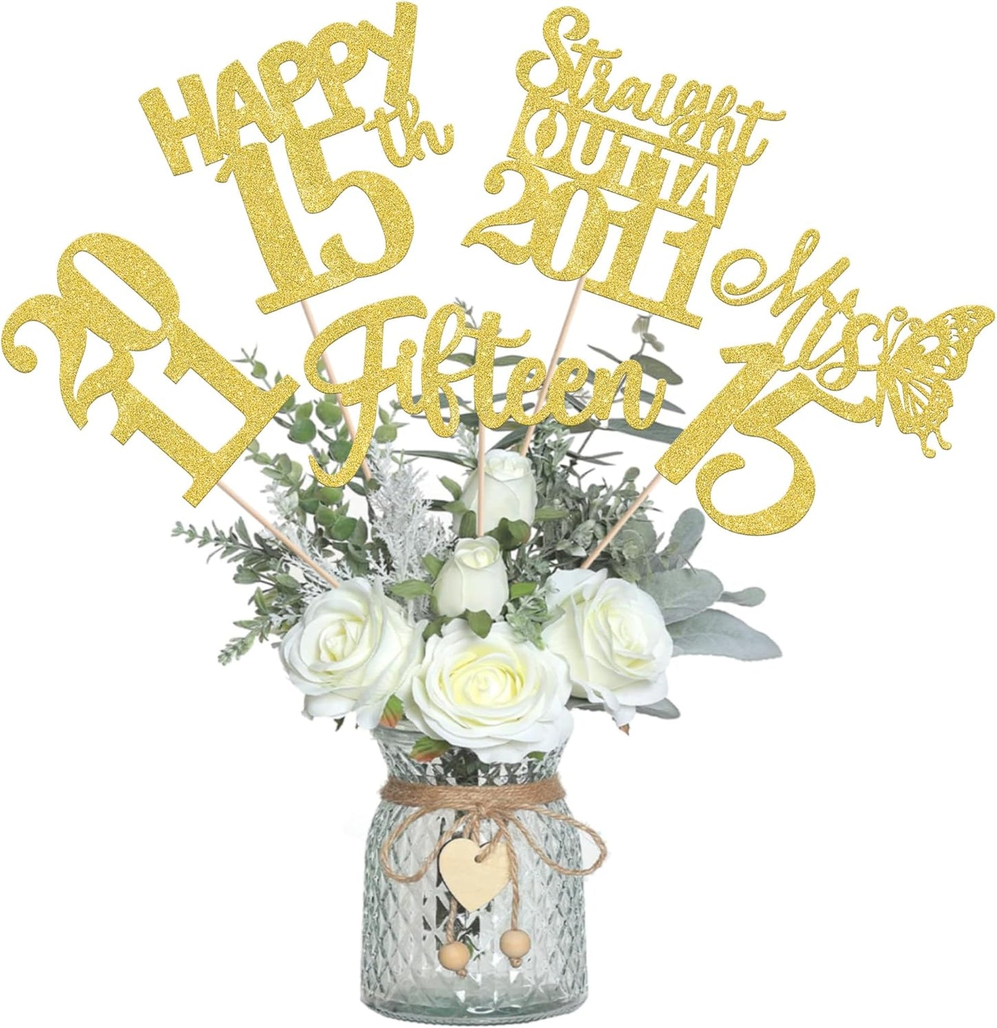 15 PCS 50th Birthday Centerpiece Sticks Fifty Happy 50th Straight Outta 1976 Table Flower Centerpieces Sticks Cheers to 50 Floral Decorations for 50th Birthday Party Centerpieces Supplies Black