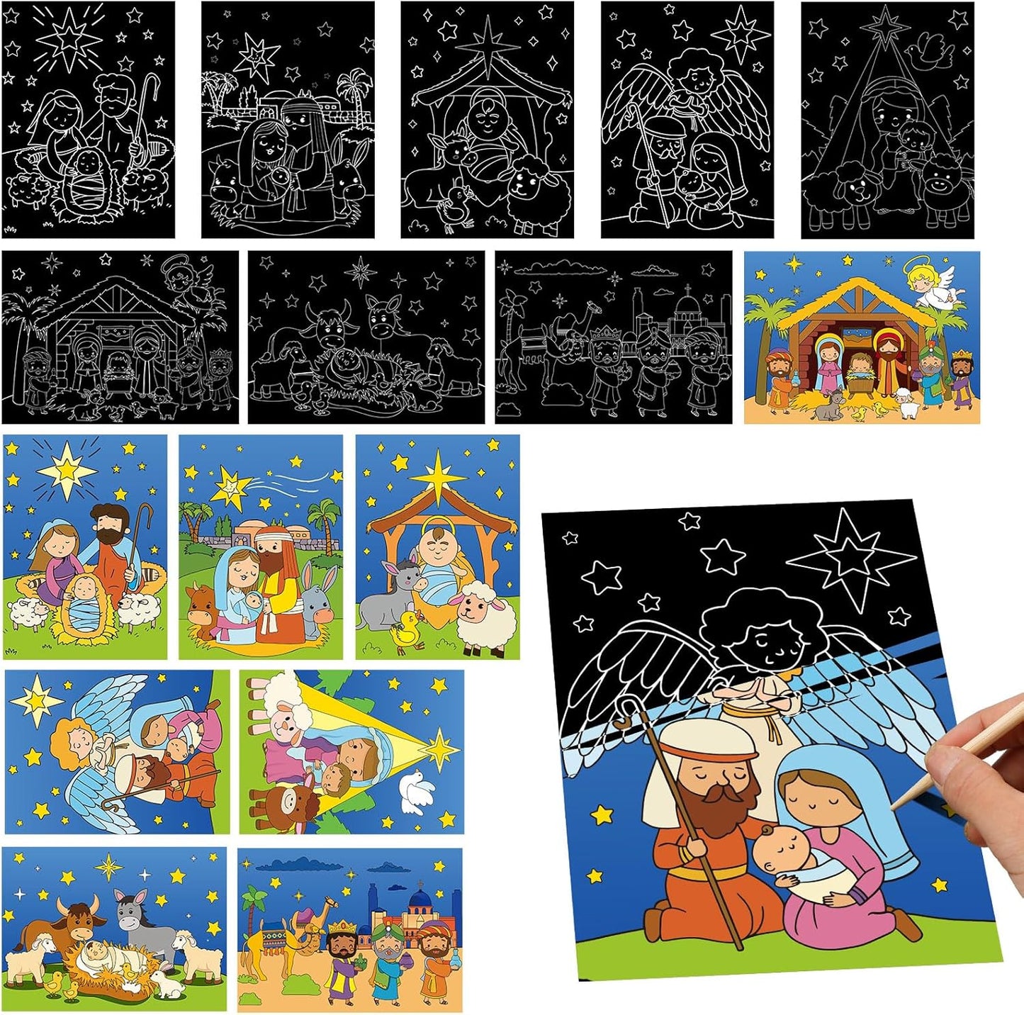 Marspark 24 Pcs Summer Crafts for Kids Bulk Color Your Own Summer Scratch Posters DIY Magic Scratch Paper Black Off Art Paper Gifts Kit Doodle Art for Home Holiday School Party Activities