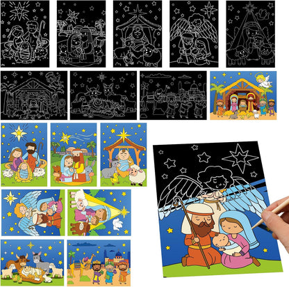 Marspark 24 Pcs Summer Crafts for Kids Bulk Color Your Own Summer Scratch Posters DIY Magic Scratch Paper Black Off Art Paper Gifts Kit Doodle Art for Home Holiday School Party Activities