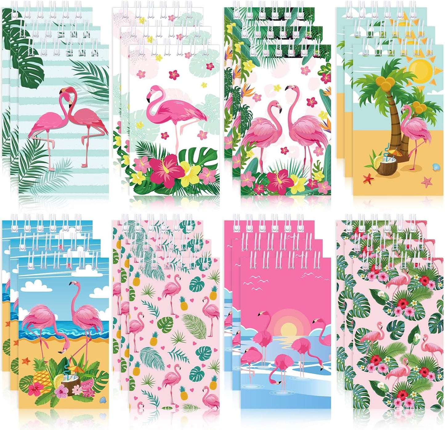 Faccito 24 Pcs Flamingo Party Favors Summer Mini Notepads Hawaii Pocket Notepads Tropical Spiral Luau Tiny Memo Notes for Birthday Party Supplies School Student Teacher Classroom Reward