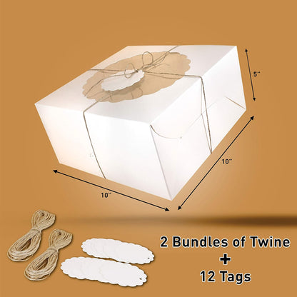Kraft Cake Boxes with Window (10pcs) - Brown Bakery Boxes for Cakes, Donuts, Pie, Cookies, Cupcakes, Chocolates, Desserts: Size 10x10x5 Inches
