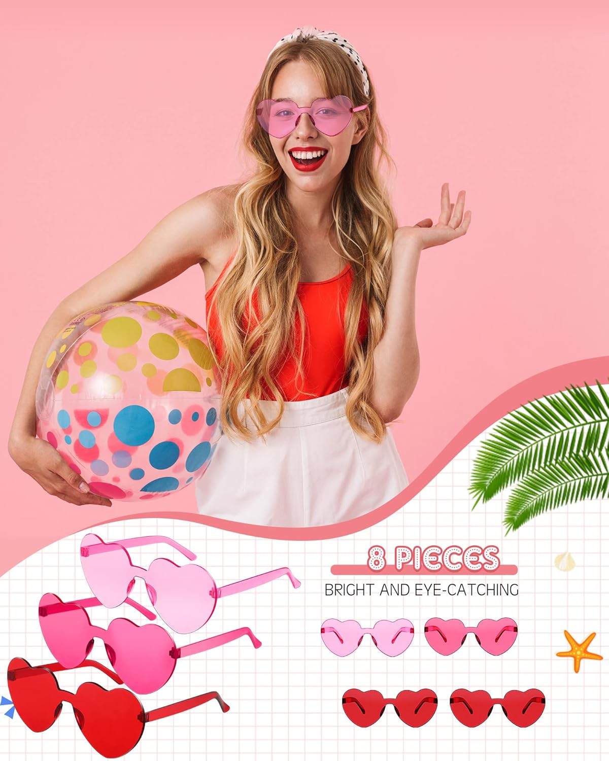 Frienda 8 Pairs Heart Shaped Sunglasses for Women Rimless Heart Glasses Candy Color Sunglasses for Party Favor