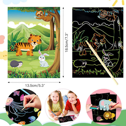 3Set Scratch Paper Art for Kids, Colorful Magic Drawing Book for Children Girls, Rainbow Scratch Off Craft Painting Book with 3 Scratch Pen for Birthday Party Games, DIY Projects Kits Craft Gifts
