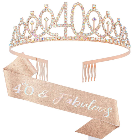 Semato 40th Birthday Decorations for Women: Rose Gold Tiara & Sash - Happy 40th Birthday Gifts Women