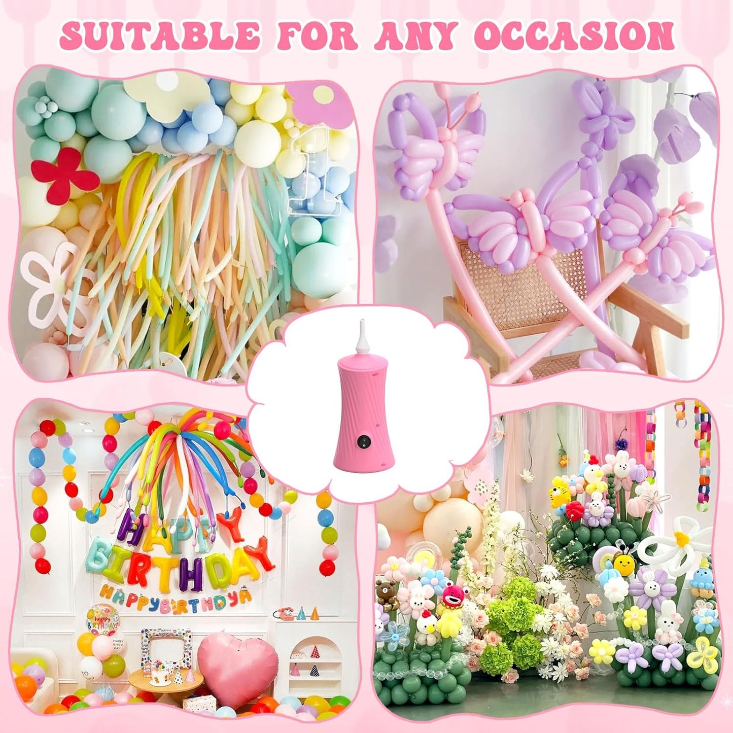 206 Balloon Pump Electric Air Pump for Long Balloon Inflator Blower for Foil Twisty Animal Balloons for Birthday Party Celebration Balloons Decorations
