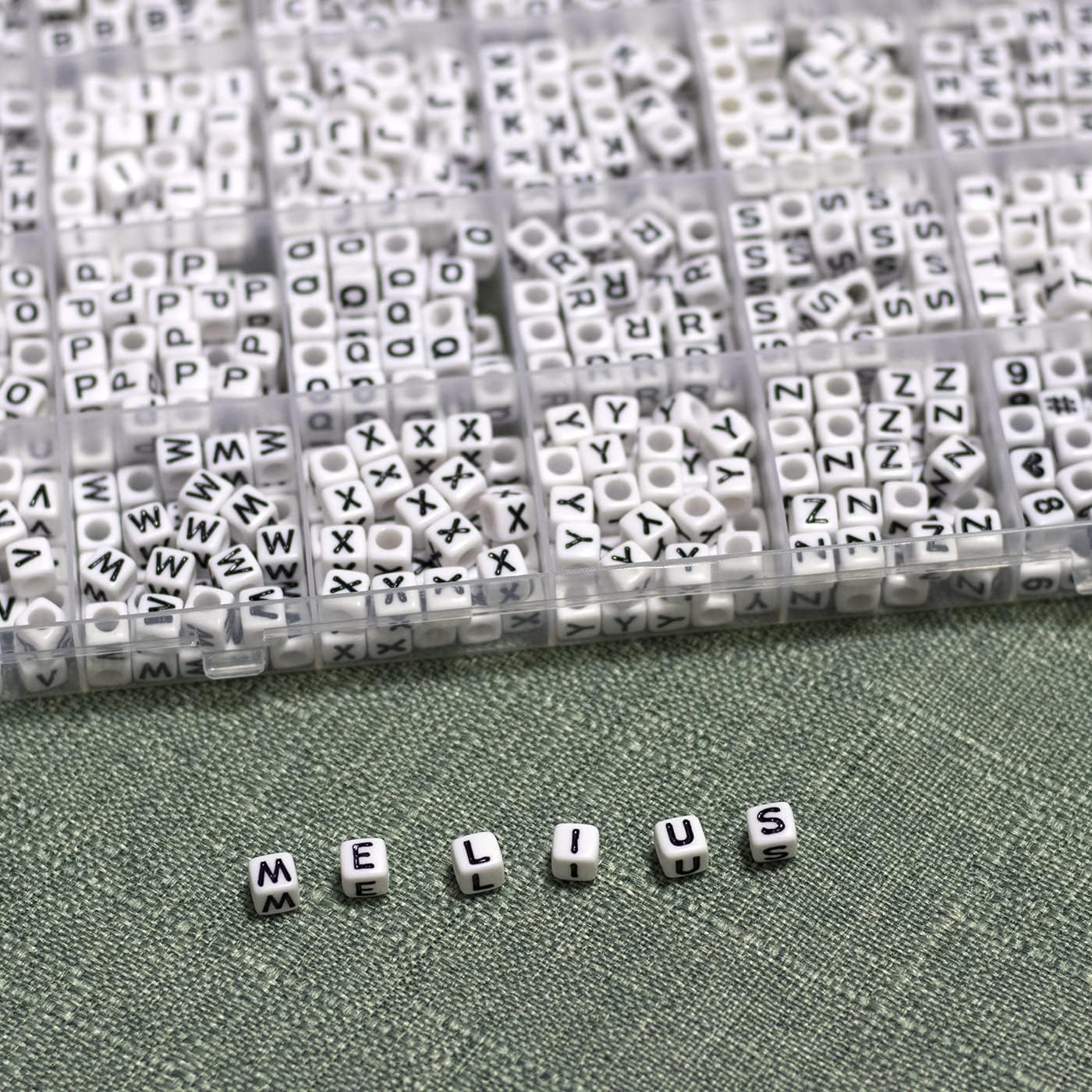Melius 1450Pcs Acrylic Glow Letter Beads, Alphabetical Glowing in The Dark Beads in 28 Grid Box for Jewelry Making, DIY Bracelets, Necklaces, Key Chains (Glowing, 4x7mm)