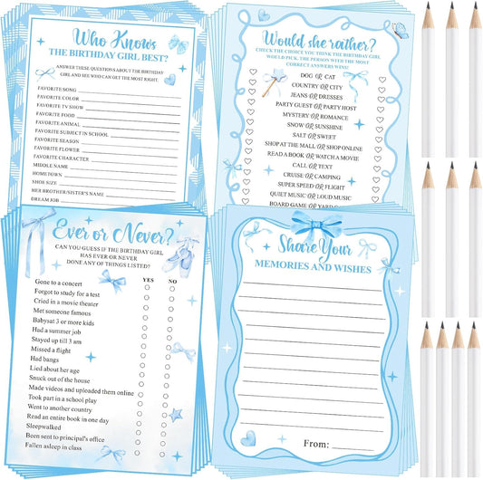 Pasimy 60 Pcs Who Knows the Birthday Girl Best Cards Would She Rather Games for Girl Woman 60 Pcs Girly Double Sided Cards and 10 Pencils for Teens Sweet Birthday Sleepover Party Supplies(Pink)
