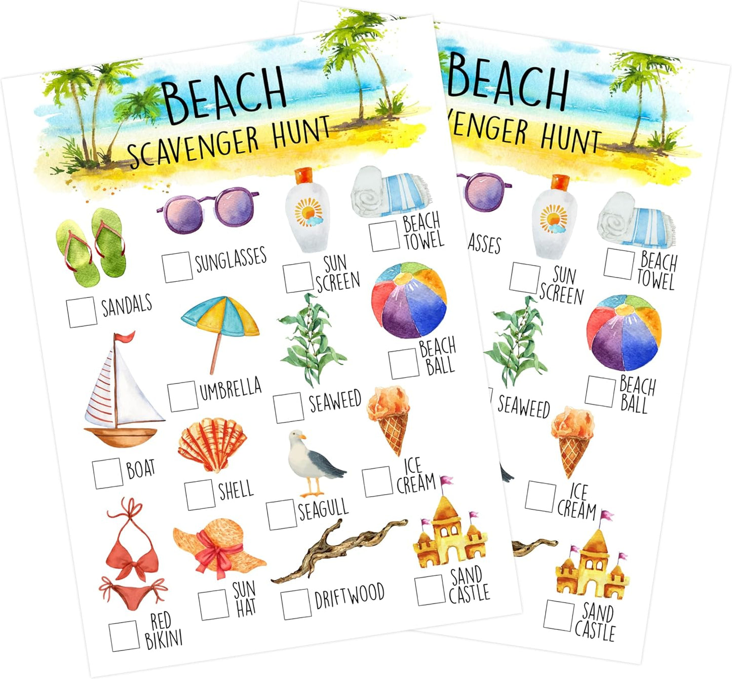 25 Pcs Beach Scavenger Hunt Cards, Outdoor Scavenger Hunts, Camping Scavenger Hunt Game Set, Outdoor Travel Seek Activity, Summer Holiday Party Games for Family Friend, A05