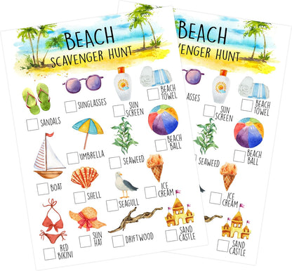 25 Pcs Beach Scavenger Hunt Cards, Outdoor Scavenger Hunts, Camping Scavenger Hunt Game Set, Outdoor Travel Seek Activity, Summer Holiday Party Games for Family Friend, A05