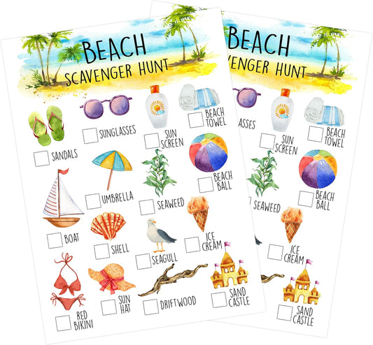 25 Pcs Beach Scavenger Hunt Cards, Outdoor Scavenger Hunts, Camping Scavenger Hunt Game Set, Outdoor Travel Seek Activity, Summer Holiday Party Games for Family Friend, A05