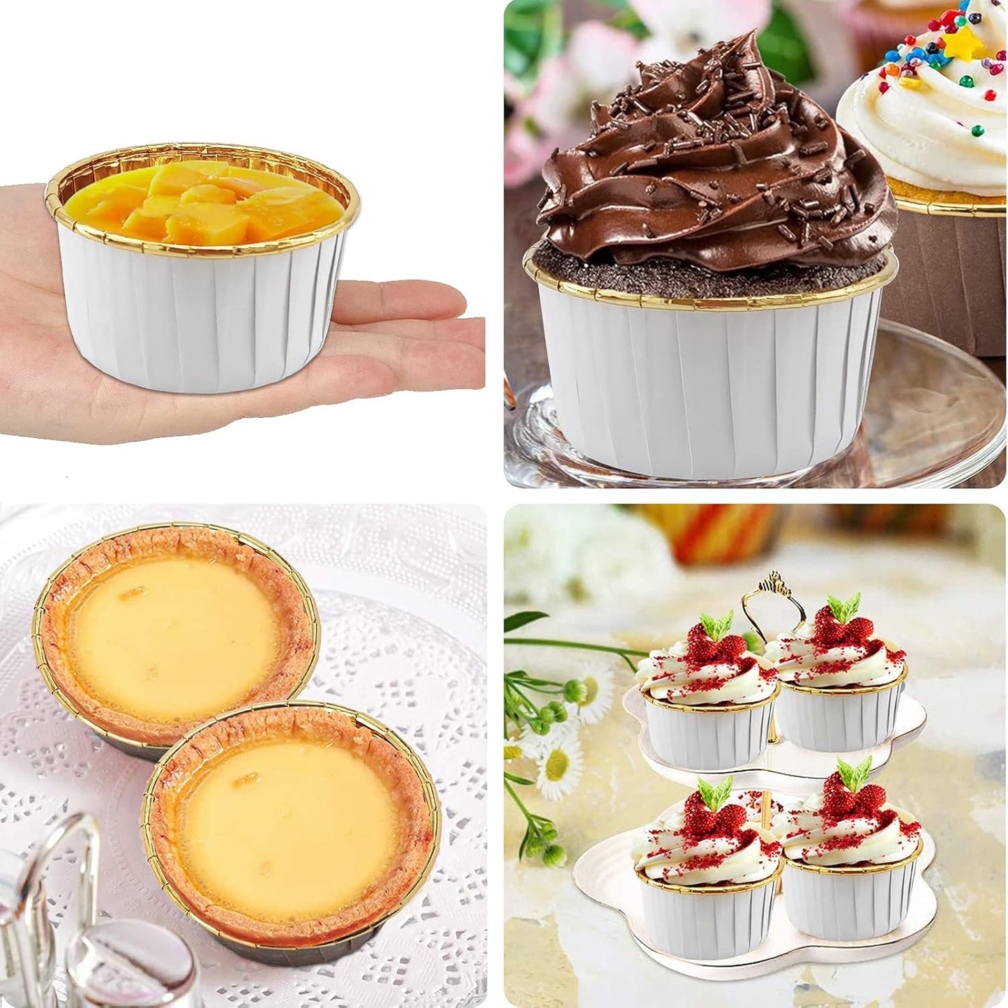 Cupcake Liners with Lids 50 Pack,LNYZQUS 5oz Large Foil Cupcake Cups Muffin Tins,Disposable Baking Cups Muffin Liners Wrappers Holders for Wedding Valentine-Pink in gold