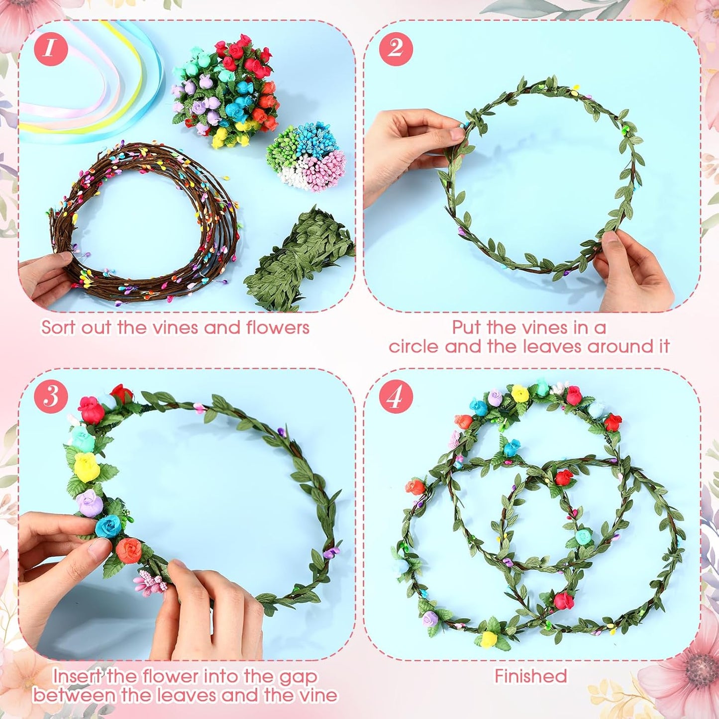 Zeyune 20 Sets Spring Tea Party Favor Flower Crowns Making Kit, Make Your Own Flower Crown Wreath Garland Headbands Craft Kit Handmade DIY Fairy Floral Hair Accessories Gift for Women(Daisy)