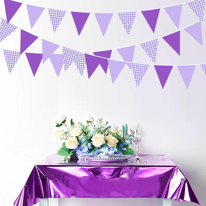 32Ft Dusty Blue Party Decorations Retro Blue Gingham Triangle Banner Flag Pennant Fabric Garland Streamers for Nautical Wedding Birthday Ahoy Achor Bridal Baby Shower Under The Sea Decor Supplies