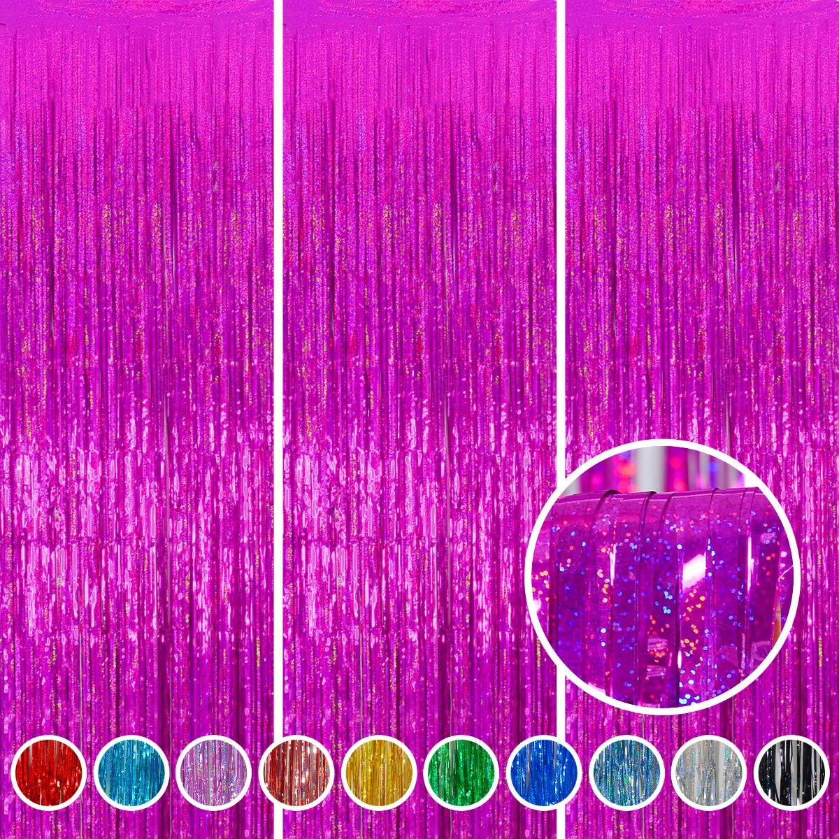 Happy Mothers Day Decorations Melsan 3 Pack 3.2 x 8.2 ft Pinkish Purple Tinsel Fringe Curtain Backdrop, Sparkling Metallic Party Decorations for Girls Birthday, Bachelorette, Wedding, Photo Booth