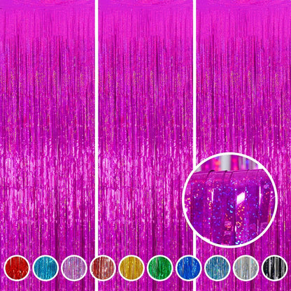 Happy Mothers Day Decorations Melsan 3 Pack 3.2 x 8.2 ft Pinkish Purple Tinsel Fringe Curtain Backdrop, Sparkling Metallic Party Decorations for Girls Birthday, Bachelorette, Wedding, Photo Booth