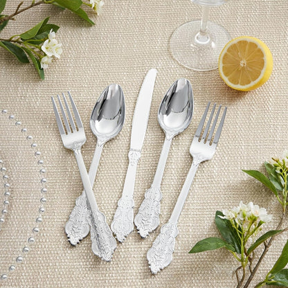 Supernal 360pcs Silver Plastic Cutlery,Elegant Plastic Silverware,Silver Hammed Silverware,Disposable Flatware,Include 120 Forks,120 Knvies,120 Spoons,Perfect for Birthday,Party,Wedding