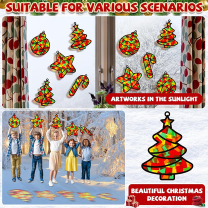 QOUBAI 32 Sets Stars Suncatchers Craft Back to School DIY Stained Glass Window Patriotic 4th of July Paper Craft Home School Classroom Decor Kid Birthday Gift Creative Art Activity Game - Colors A
