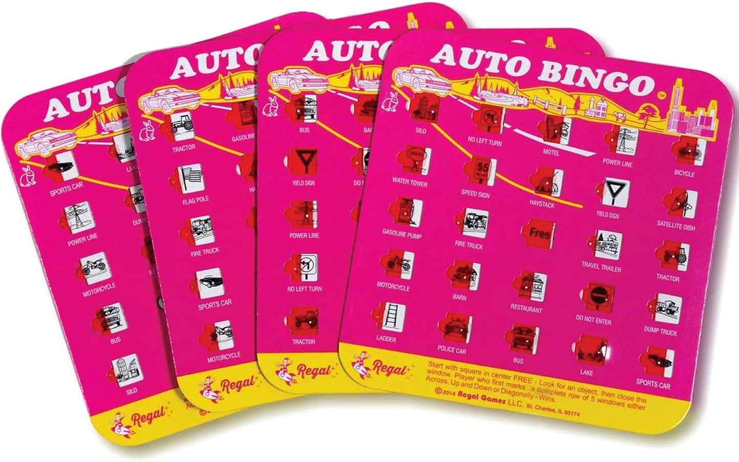Regal Games Finger-Tip Shutter Bingo Cards with Sliding Windows - Auto Bingo Game Set - Assorted Travel Game for Adults & Kids - Reusable, No Chips & Daubers Needed - 4 Packs - Green