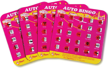 Regal Games Finger-Tip Shutter Bingo Cards with Sliding Windows - Auto Bingo Game Set - Assorted Travel Game for Adults & Kids - Reusable, No Chips & Daubers Needed - 4 Packs - Green