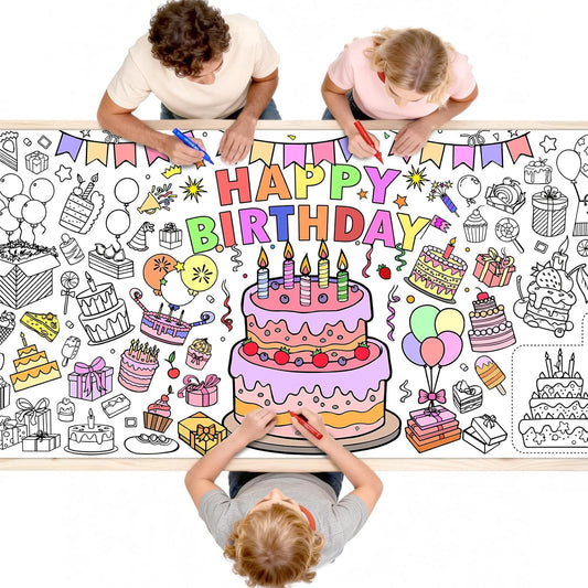 Diltik Father's Day Giant Coloring Poster/Tablecloth – 30 x 72 Inch Jumbo Happy Father's Day Coloring Banner, DIY Art Poster for Dad, Family Party Games, Classroom Activities & Home Decorations