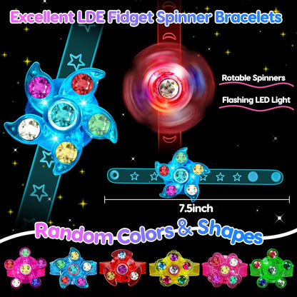 24PCS LED Light Up Fidget Spinner Rings Glow Party Favors Bulk for Kids 4-8 8-12 Summer Goodie Treat Bags Stuffers Pinata Fillers Carnival Prizes Classroom Treasure Box Toys Birthday Return Gifts