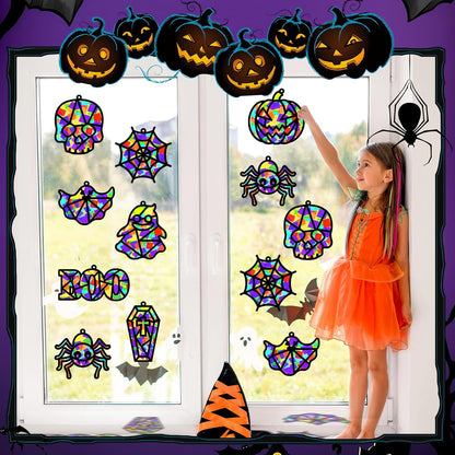 QOUBAI 32 Sets Stars Suncatchers Craft Back to School DIY Stained Glass Window Patriotic 4th of July Paper Craft Home School Classroom Decor Kid Birthday Gift Creative Art Activity Game - Colors B
