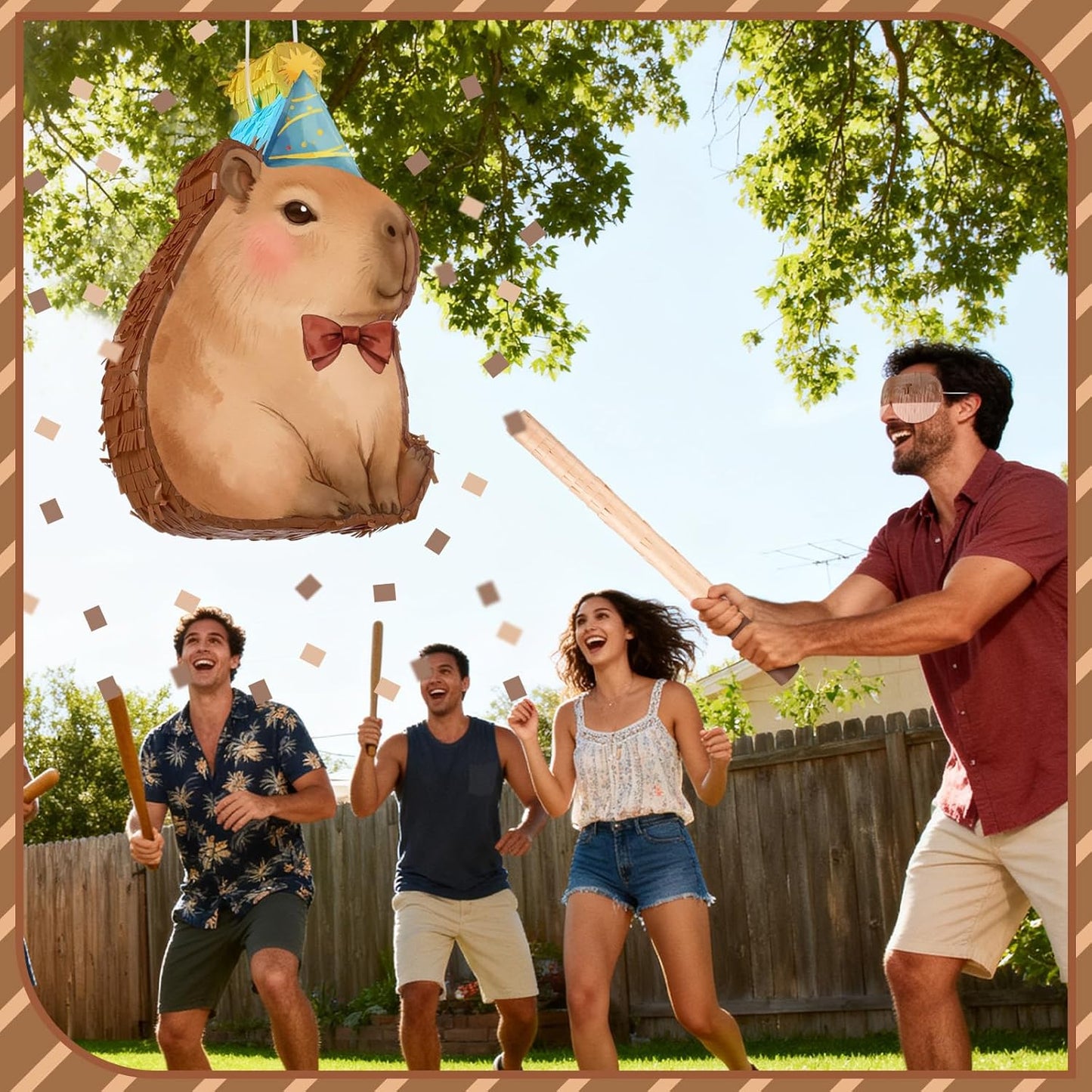 Seematn Capybara Piñata Bundle Capybara Birthday Party Supplies Animal Piñata Bundle with a Blindfold, Bat and Confetti for Birthday Baby Shower Party Decorations