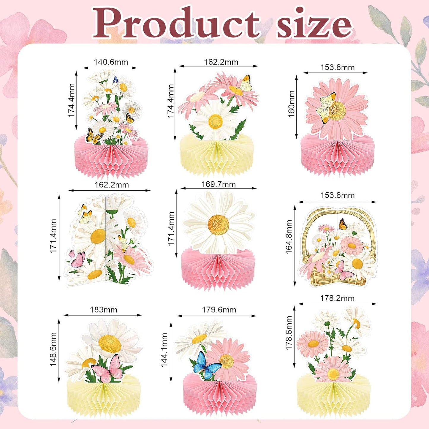 Hotop 9 Pcs Daisy Flower Birthday Party Decorations Daisy Butterfly Honeycomb Centerpieces 3D Daisy Centerpieces for Tables Pink Daisy Table Toppers Boho Groovy Party Decorations Girl Baby Shower