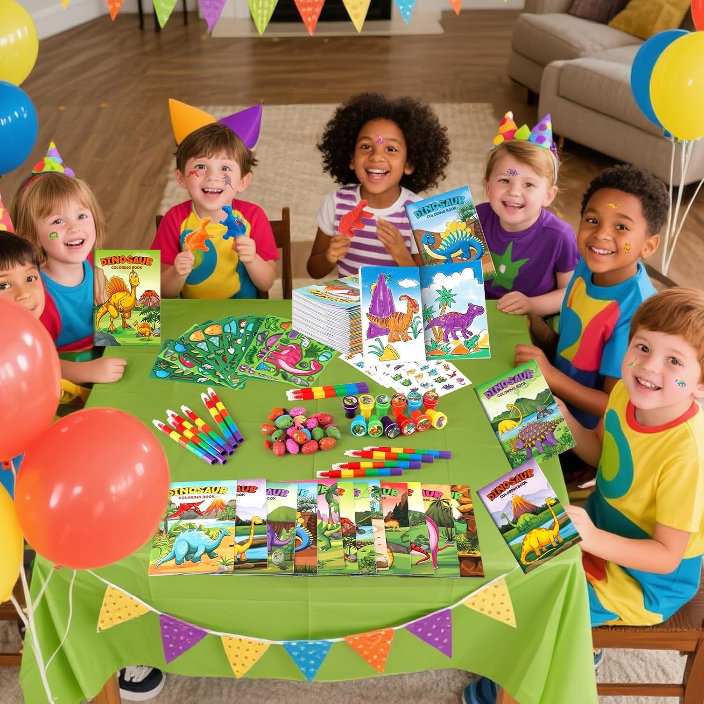 BenLouis 84Pcs Dinosaur Party Favors Dino Theme Coloring Books Crayons Sticker Set Bulk for Kids Jurassic Birthday Goodie Bag Stuffer Classroom Gifts Rewards Craft Pinata Fillers