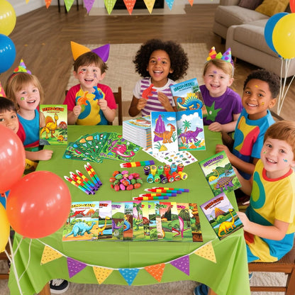 BenLouis 84Pcs Dinosaur Party Favors Dino Theme Coloring Books Crayons Sticker Set Bulk for Kids Jurassic Birthday Goodie Bag Stuffer Classroom Gifts Rewards Craft Pinata Fillers