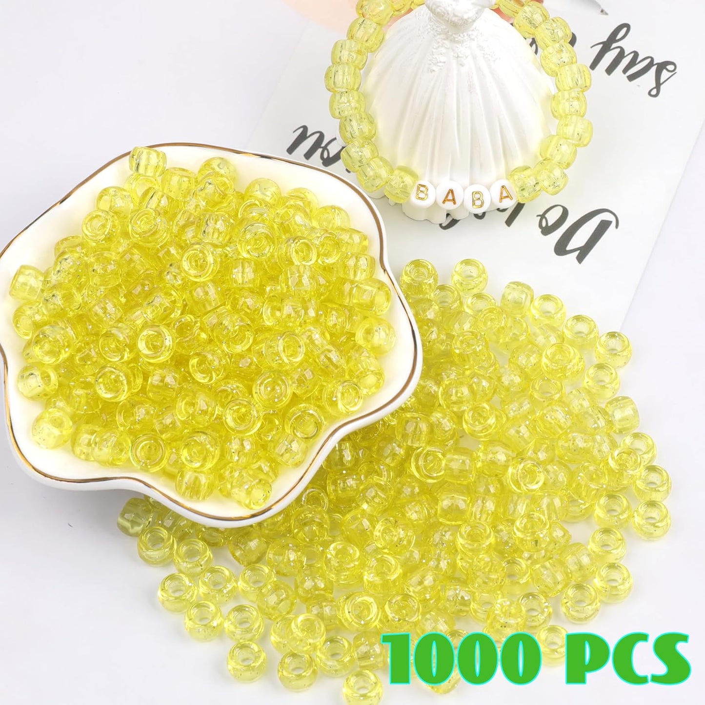 1000Pcs Glow in The Dark Pony Beads 9mm Plastic Kandi Beads Bulk for Friendship Bracelet Necklace Craft Jewelry Making Beads for Hair Braids 9 Color