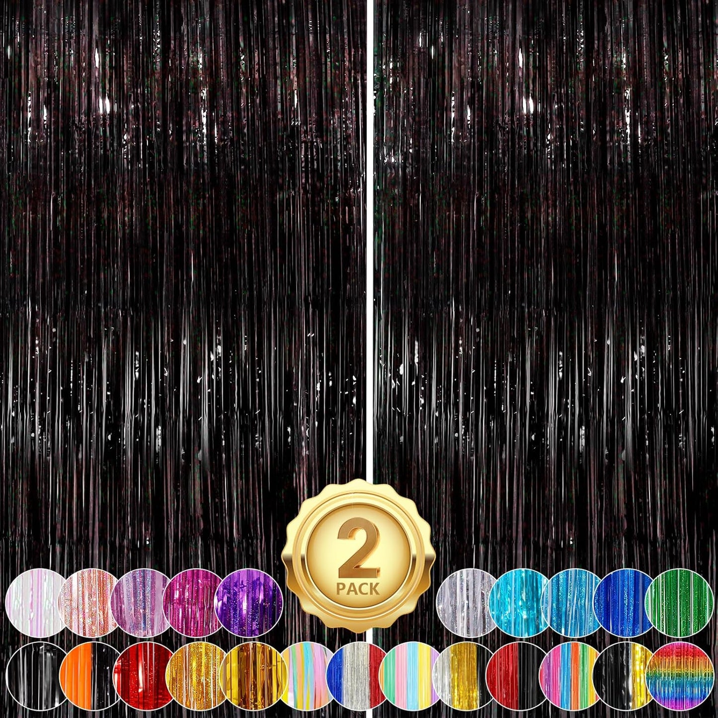Black Fringe Curtain Party Streamers 2Pack 3.3x8.3 Ft Foil Fringe Backdrop Curtains for Birthday Wedding Bridal Baby Shower Halloween Decor Tinsel Streamers Black Party Decorations Door Streamers