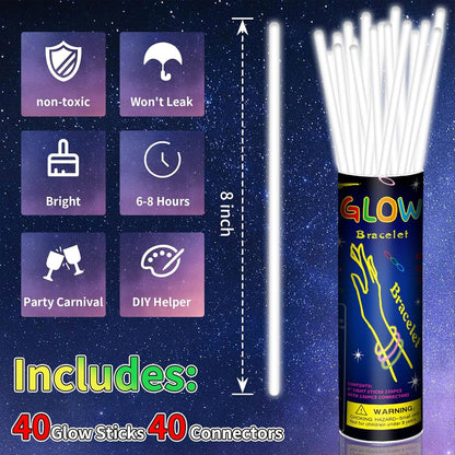 40 Pack 8” Red Glow Sticks Bracelet Necklaces Bulk with 40 Connectors Neon Glow In The Dark Party favors Supplies for Holiday Birthday Party Decoration (Red)